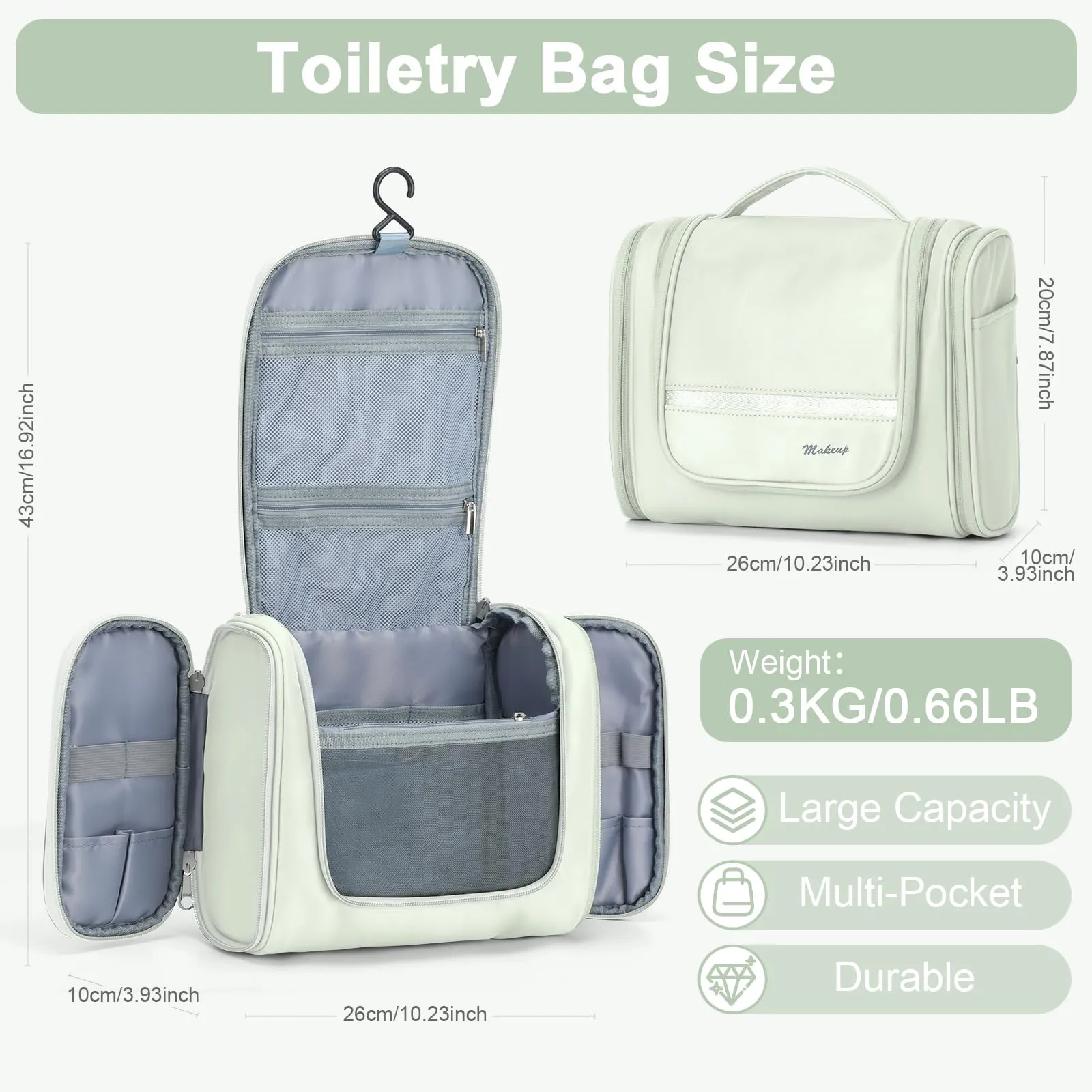 ONXTHIN Toiletry Bag Travel Bag with Hanging Hook, Water-resistant Makeup Cosmetic Bag Travel Organizer for Accessories, Toiletries