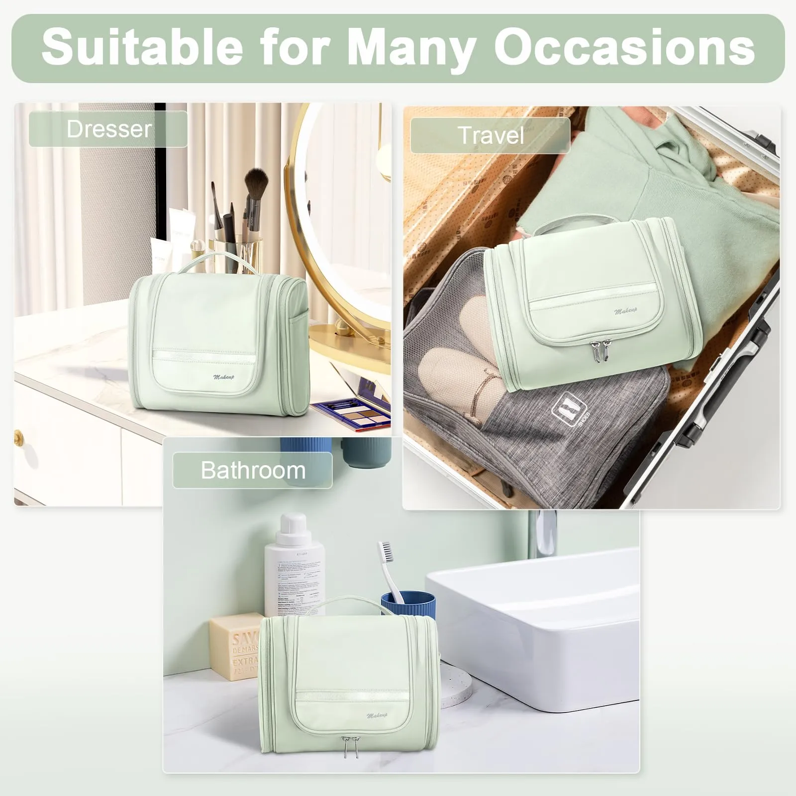 ONXTHIN Toiletry Bag Travel Bag with Hanging Hook, Water-resistant Makeup Cosmetic Bag Travel Organizer for Accessories, Toiletries