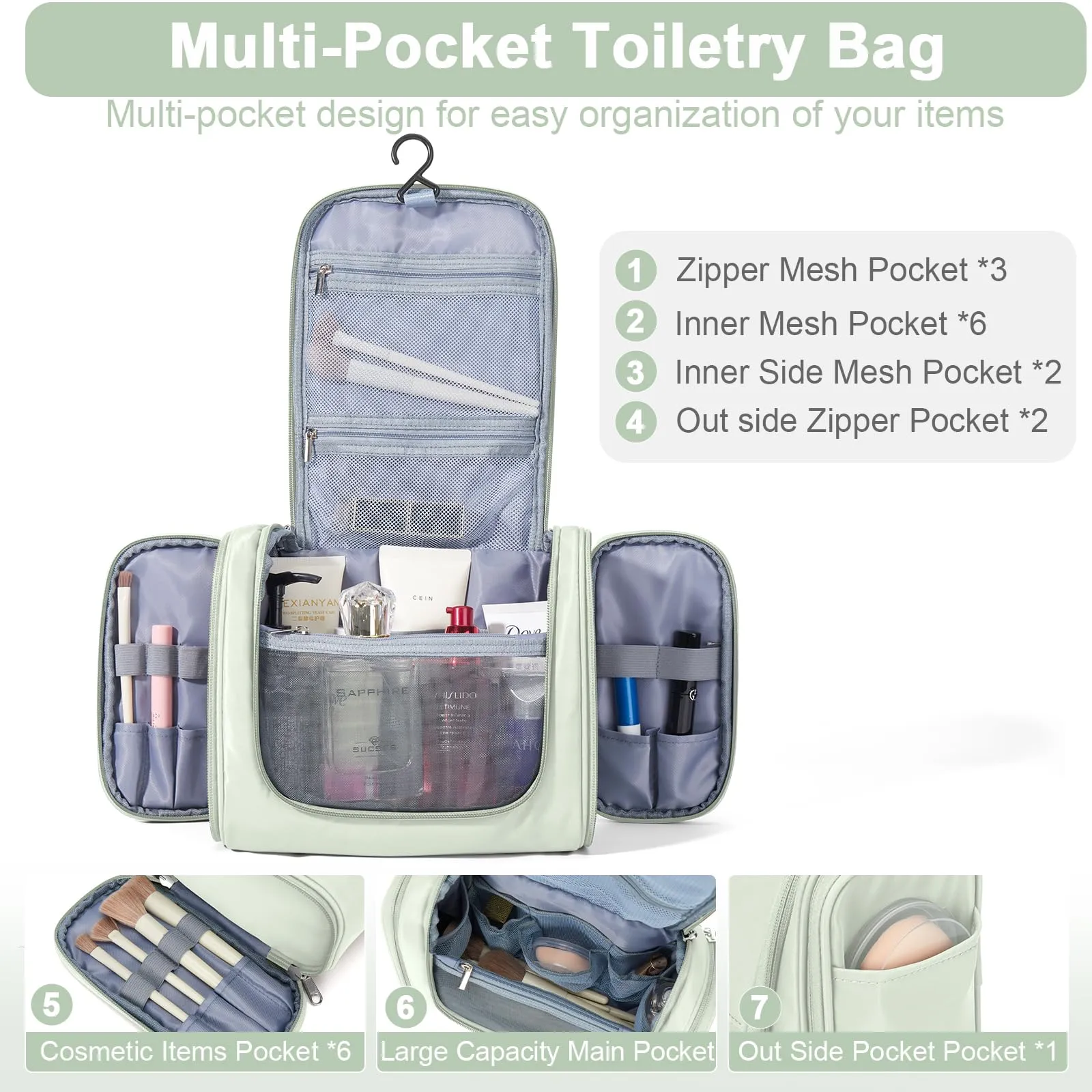ONXTHIN Toiletry Bag Travel Bag with Hanging Hook, Water-resistant Makeup Cosmetic Bag Travel Organizer for Accessories, Toiletries