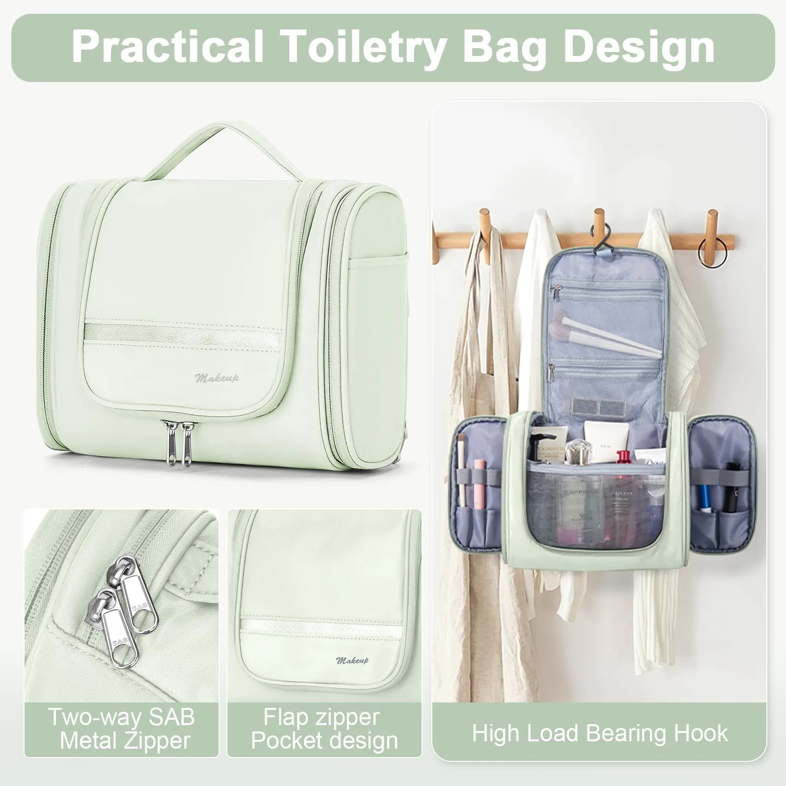 ONXTHIN Toiletry Bag Travel Bag with Hanging Hook, Water-resistant Makeup Cosmetic Bag Travel Organizer for Accessories, Toiletries
