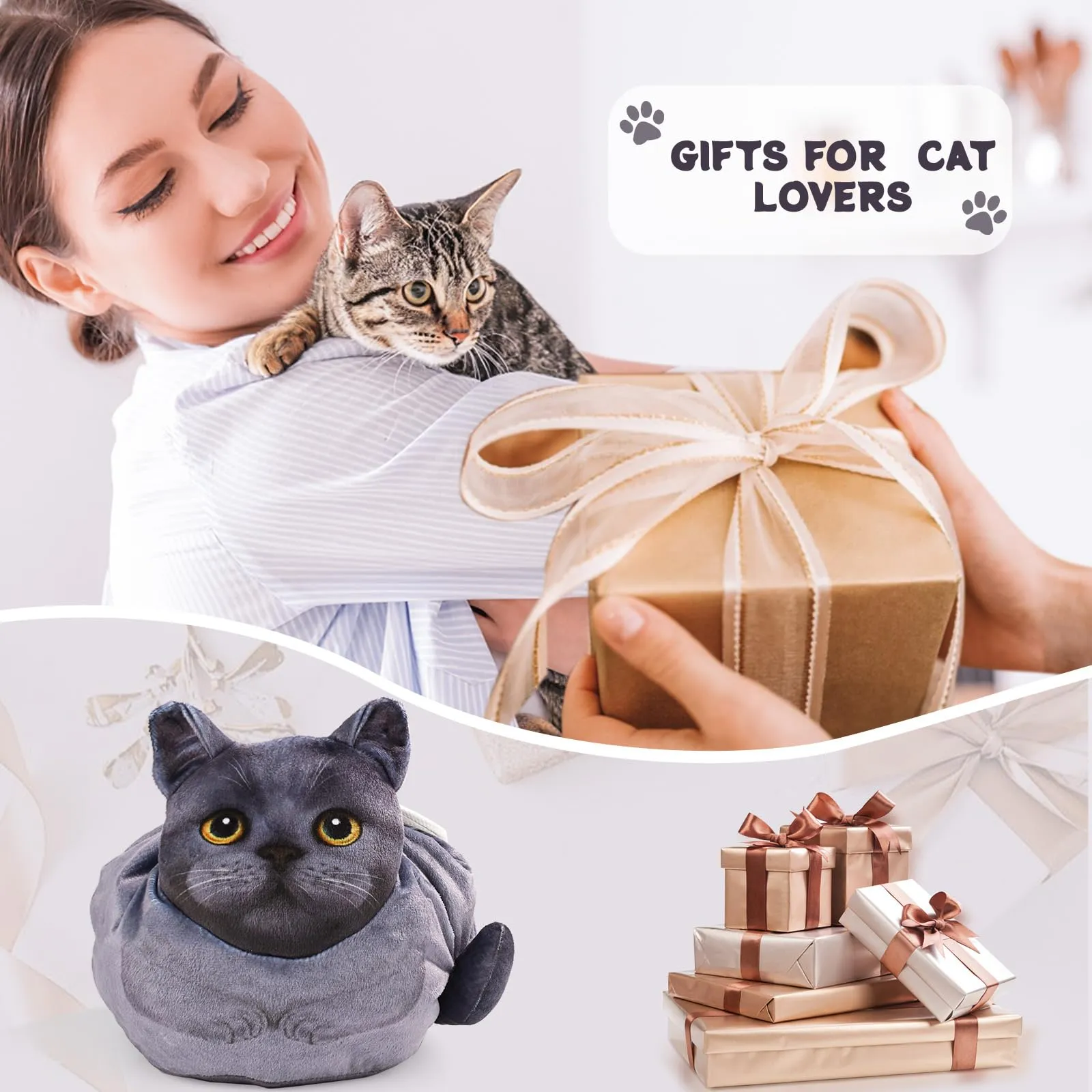 Openhahaha Drawstring Makeup Bag, Cat Makeup Bag, Travel Makeup Organizer, Cosmetic Pouch Bag, Cat Gift for Women, Lay Flat Makeup Bag Gifts for Cat Lovers
