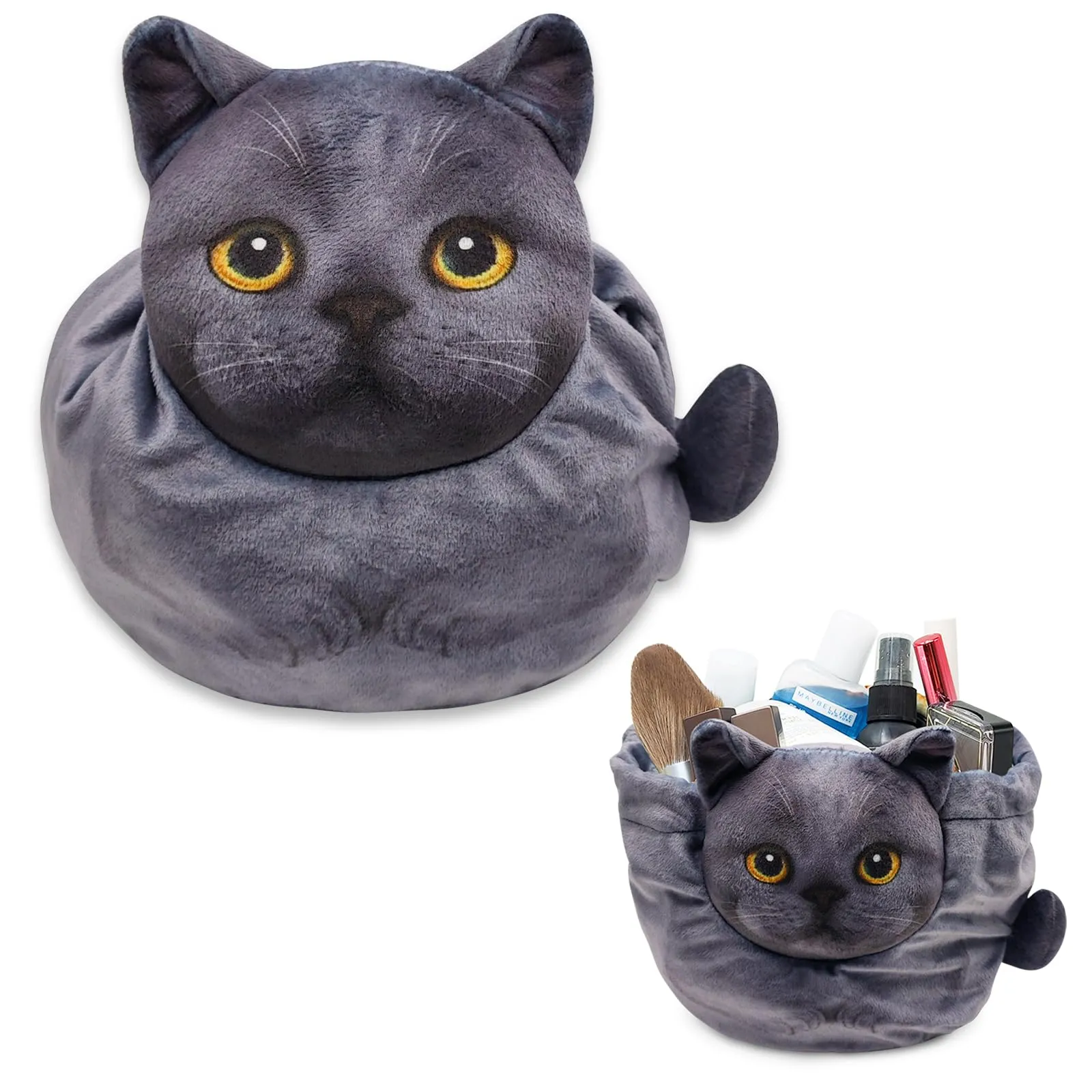 Openhahaha Drawstring Makeup Bag, Cat Makeup Bag, Travel Makeup Organizer, Cosmetic Pouch Bag, Cat Gift for Women, Lay Flat Makeup Bag Gifts for Cat Lovers