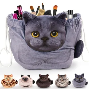 Openhahaha Drawstring Makeup Bag, Cat Makeup Bag, Travel Makeup Organizer, Cosmetic Pouch Bag, Cat Gift for Women, Lay Flat Makeup Bag Gifts for Cat Lovers
