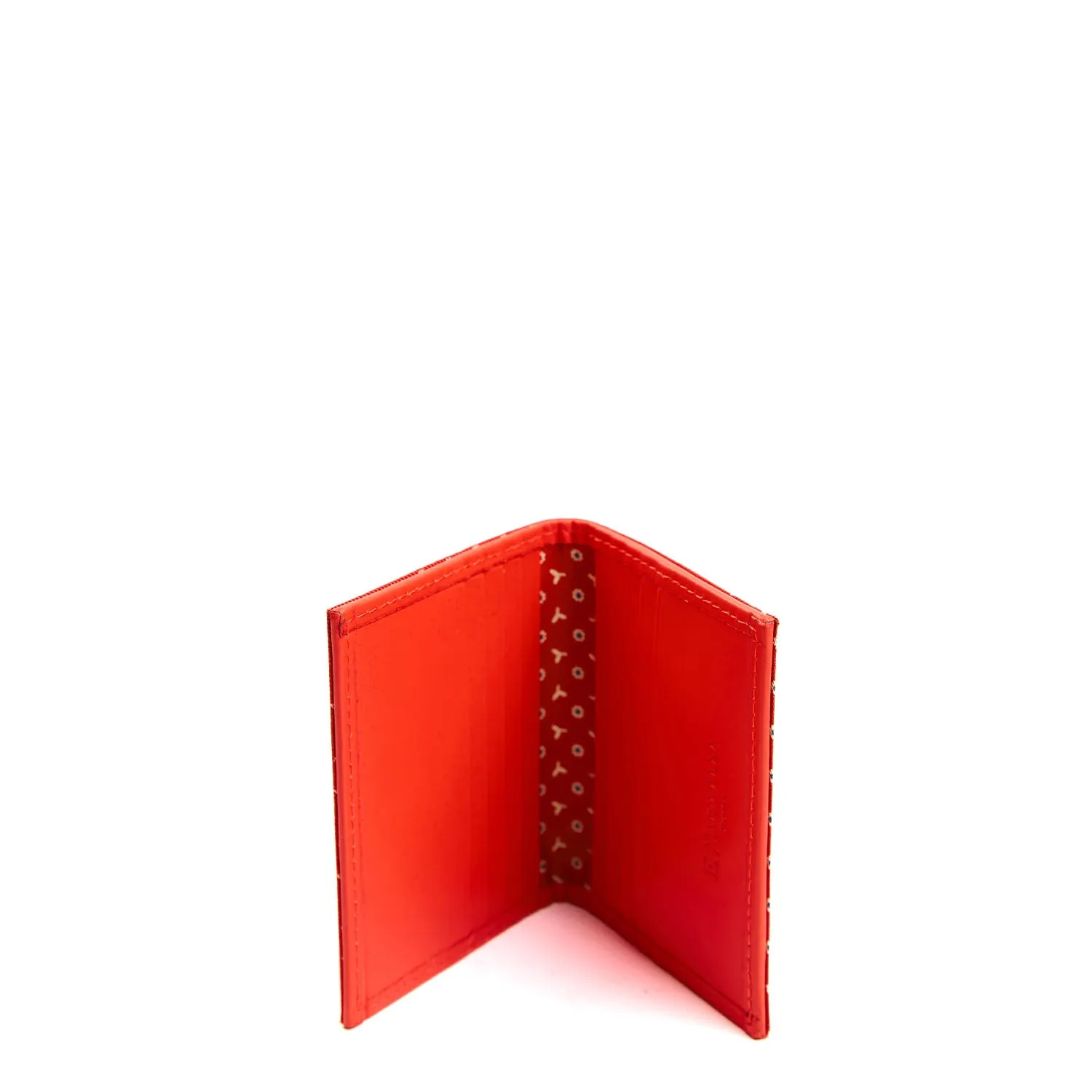 ORANGE SILK AND LEATHER FOLDING CARD HOLDER