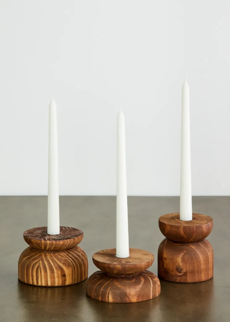 Organic Wood Taper Candlestick Holder