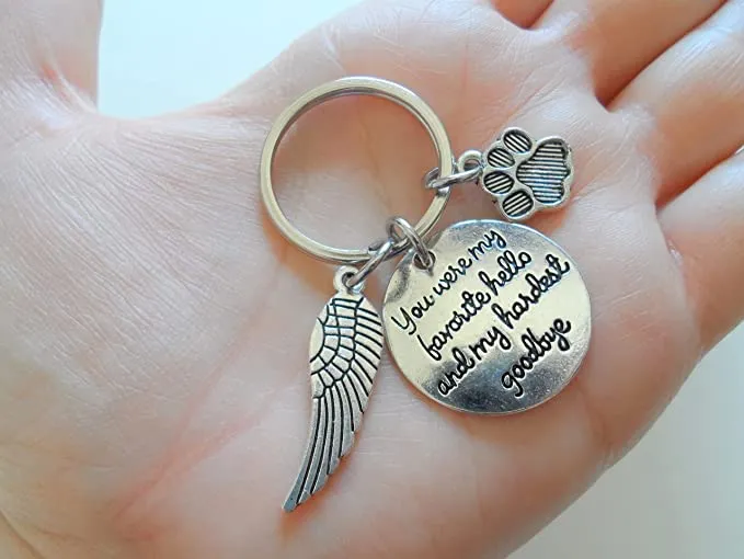 Paw & Wing Charm with "You Were My Favorite Hello and My Hardest Goodbye" Disc Charm, Pet Memorial Charm