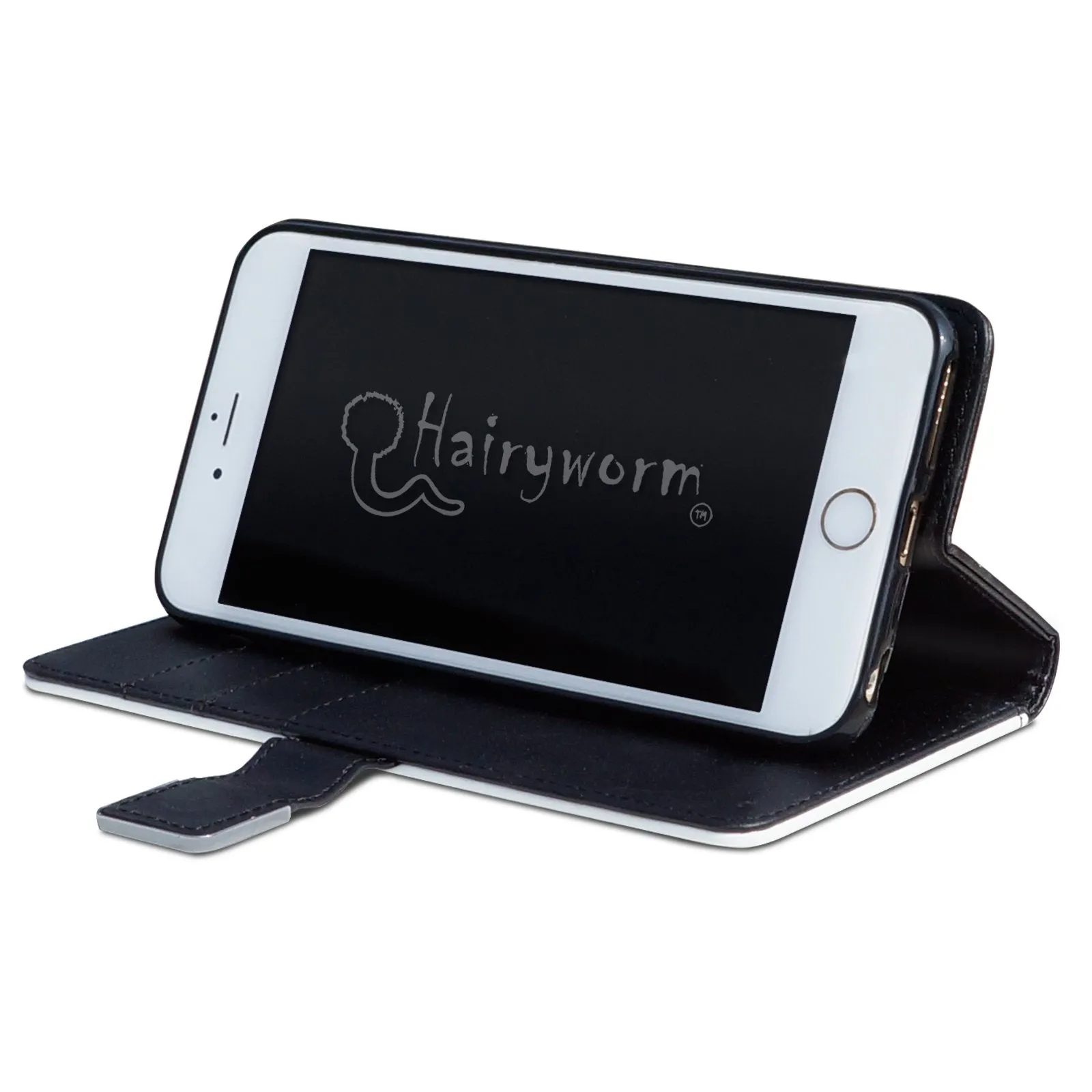 Personalised HTC Phone Leather Wallet with Winged Unicorn and Pink Text on Black Marble