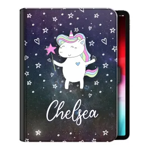 Personalised iPad Case with Magic Unicorn and Name on Stars and Hearts Galaxy
