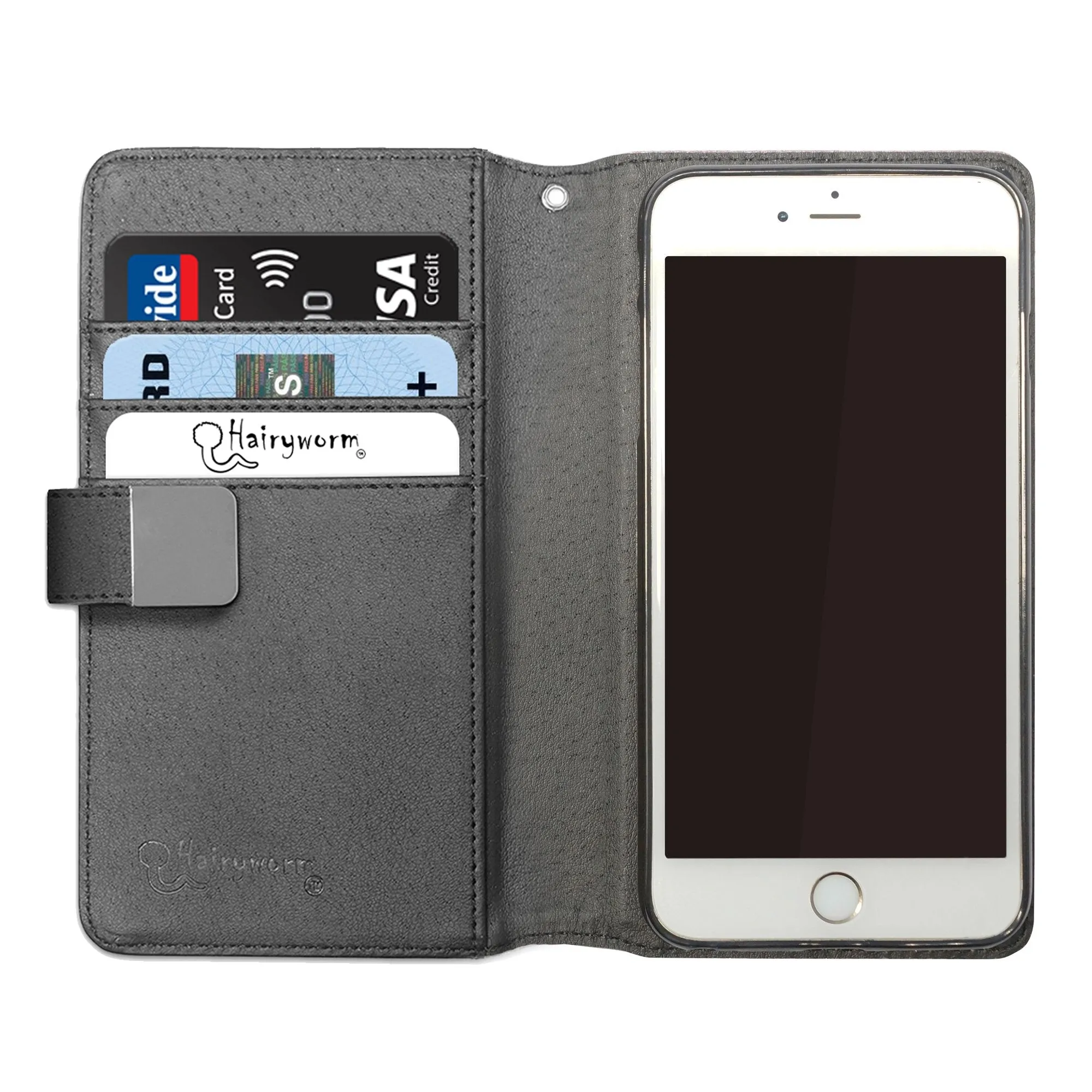 Personalised Nokia Phone Leather Wallet with Silver Floral Unicorn and Text on Dark Grey