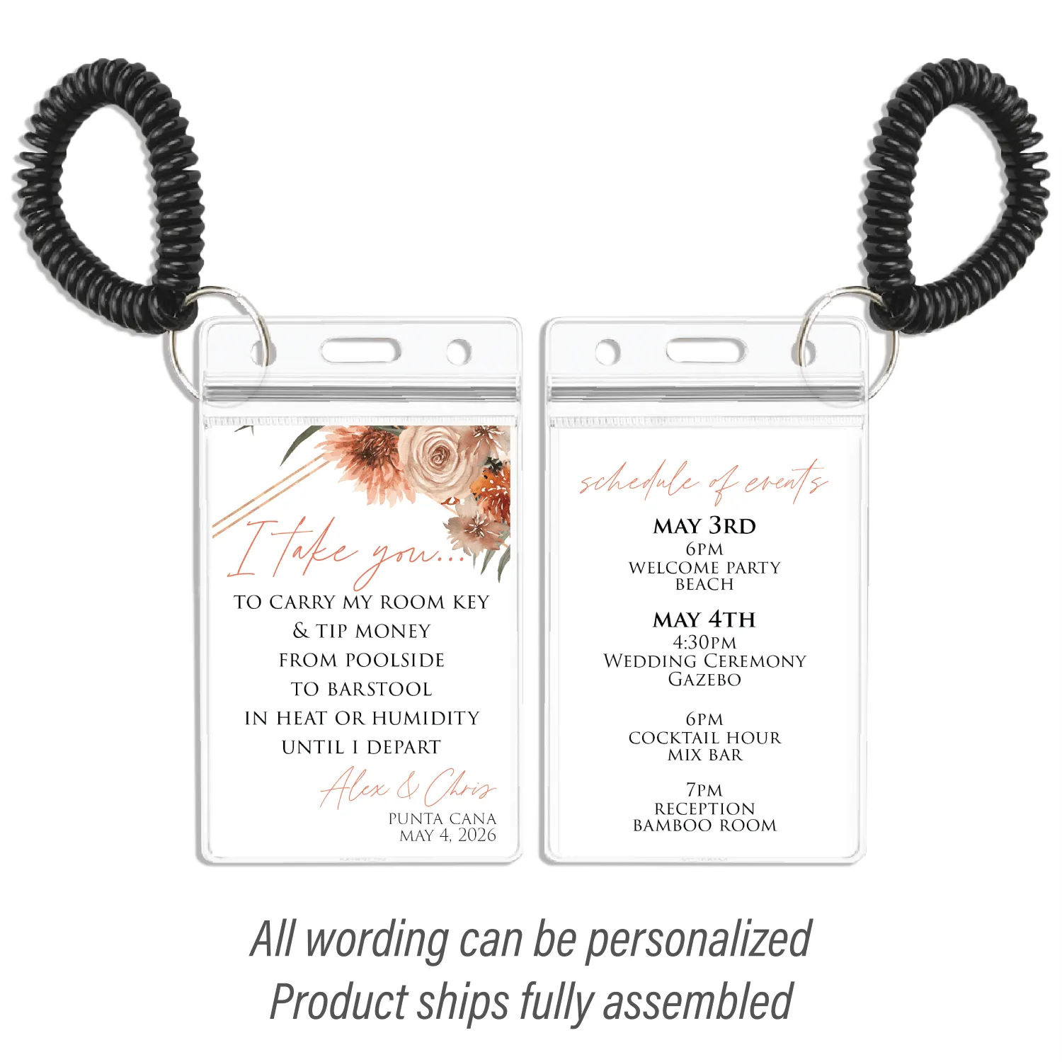 Personalized Destination Wedding Room Key Holder and Itinerary - Terracotta