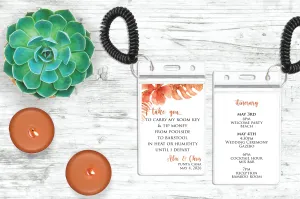 Personalized Destination Wedding Room Key Holder and Itinerary - Tropical Burnt Orange