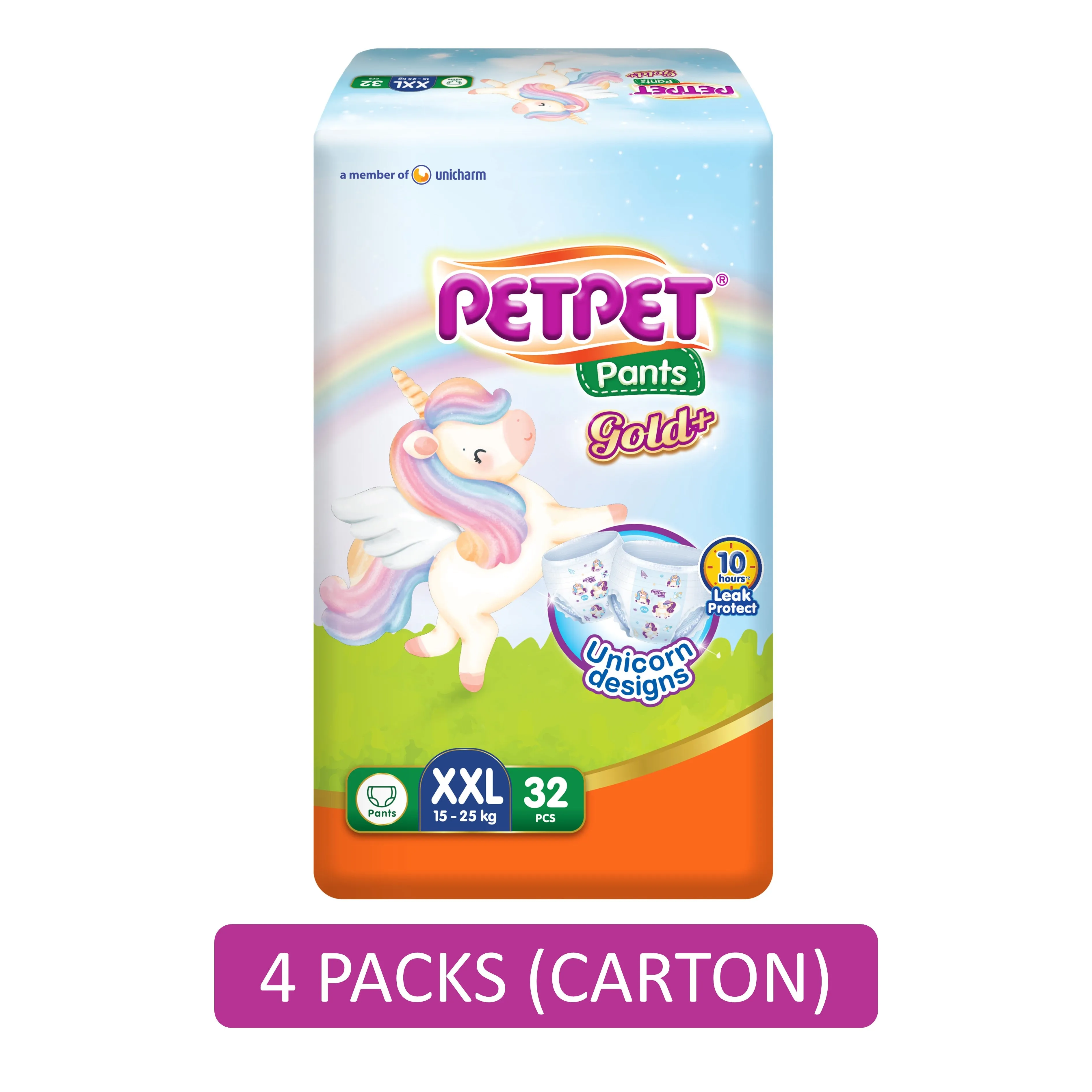 PetPet Baby Pants Gold  (Unicorn Designs) Size XXL 32's (For 15-25kg) [4 Packs/Carton]