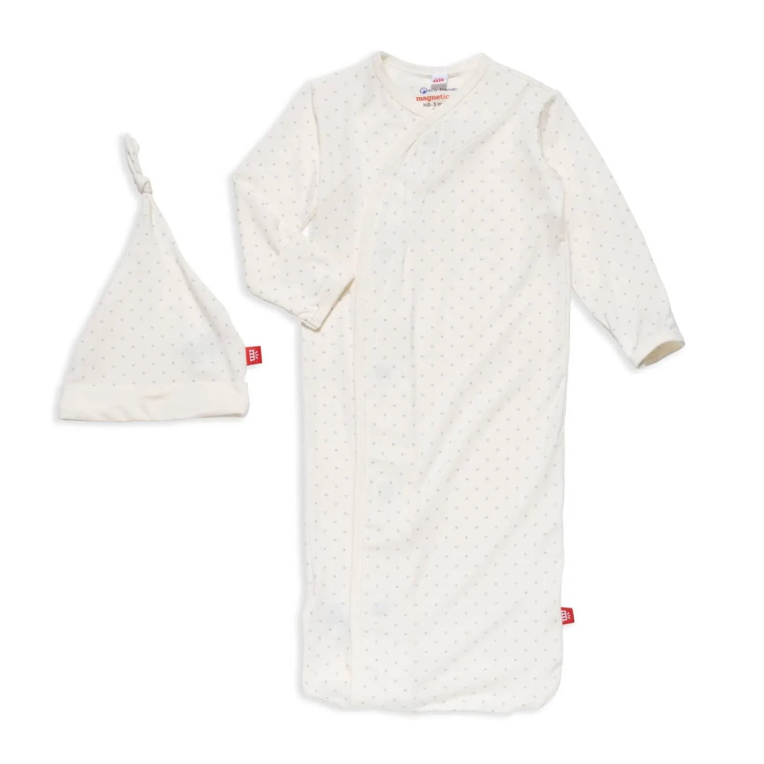 Pin Dot Cream Gown/Hat Set