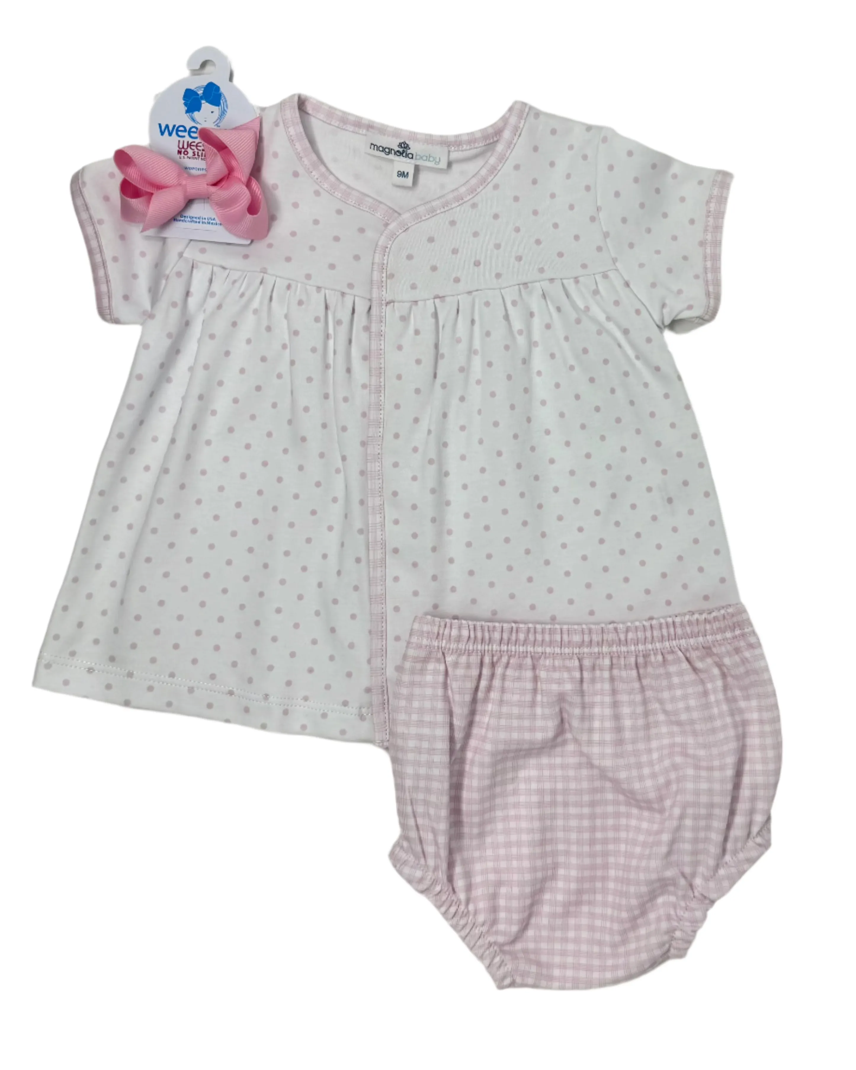 Pink Gingham Dots Diaper Cover Set