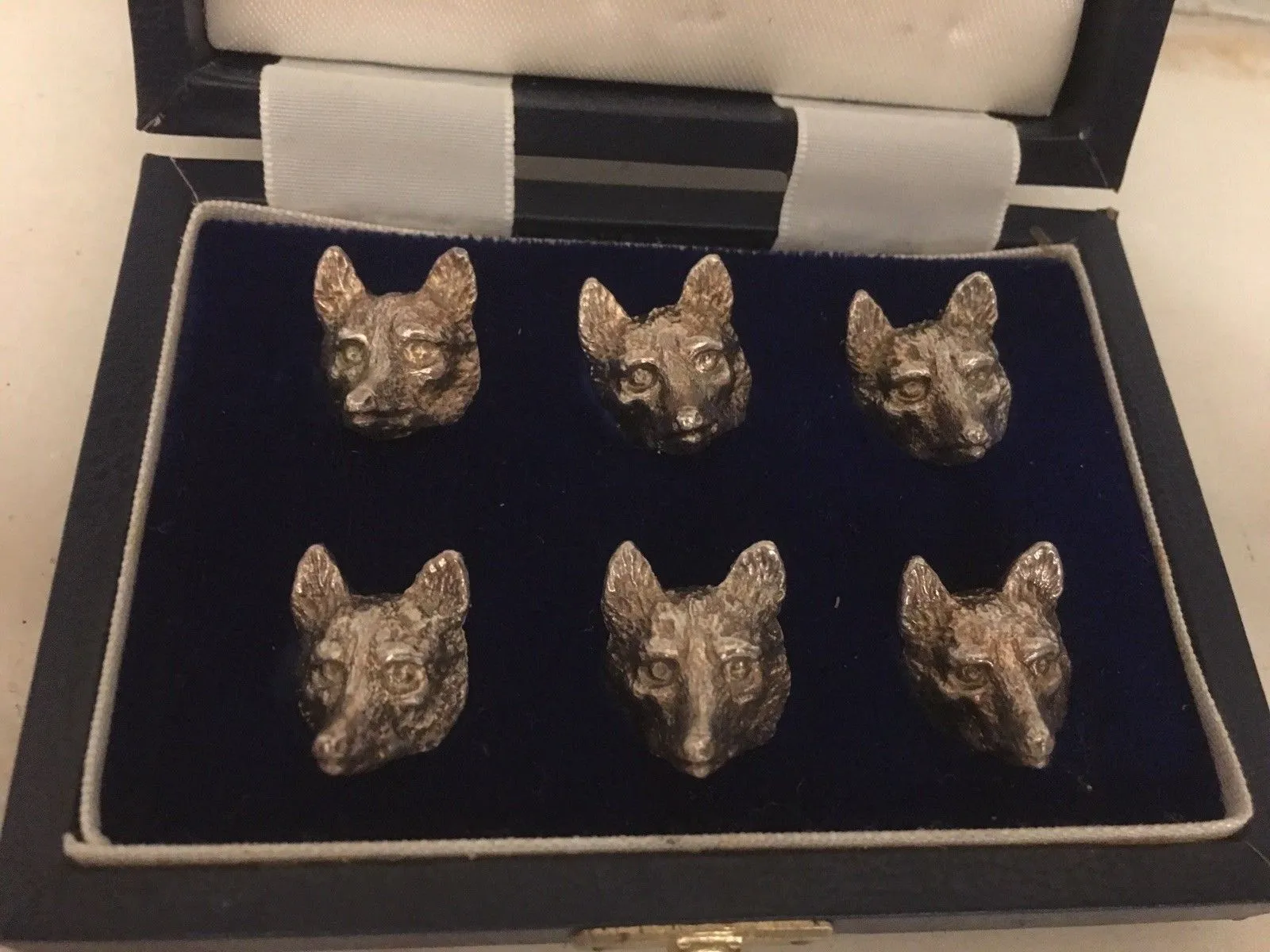 Place Card Holders Vintage Asprey Sterling Silver English Fox Mask Form