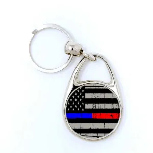 Police & Firefighter Half Thin Blue & Red Line Keychain