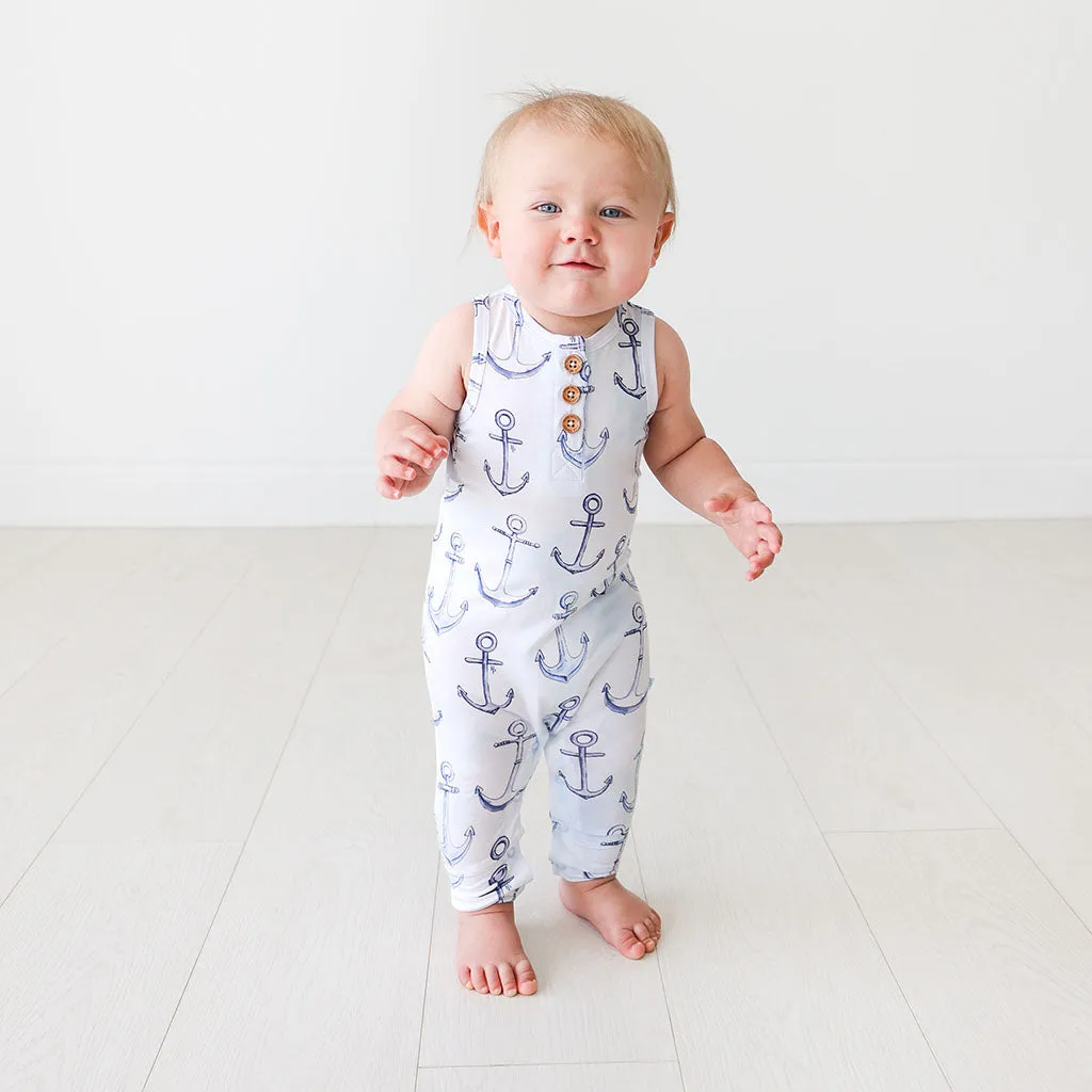 Posh Peanut Anchors Away Henley Racerback Romper