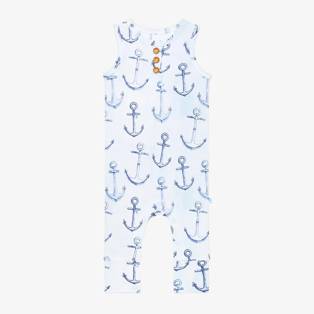 Posh Peanut Anchors Away Henley Racerback Romper