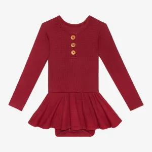 Posh Peanut Bordeaux Waffle L/S Henley Twirl Skirt Bodysuit