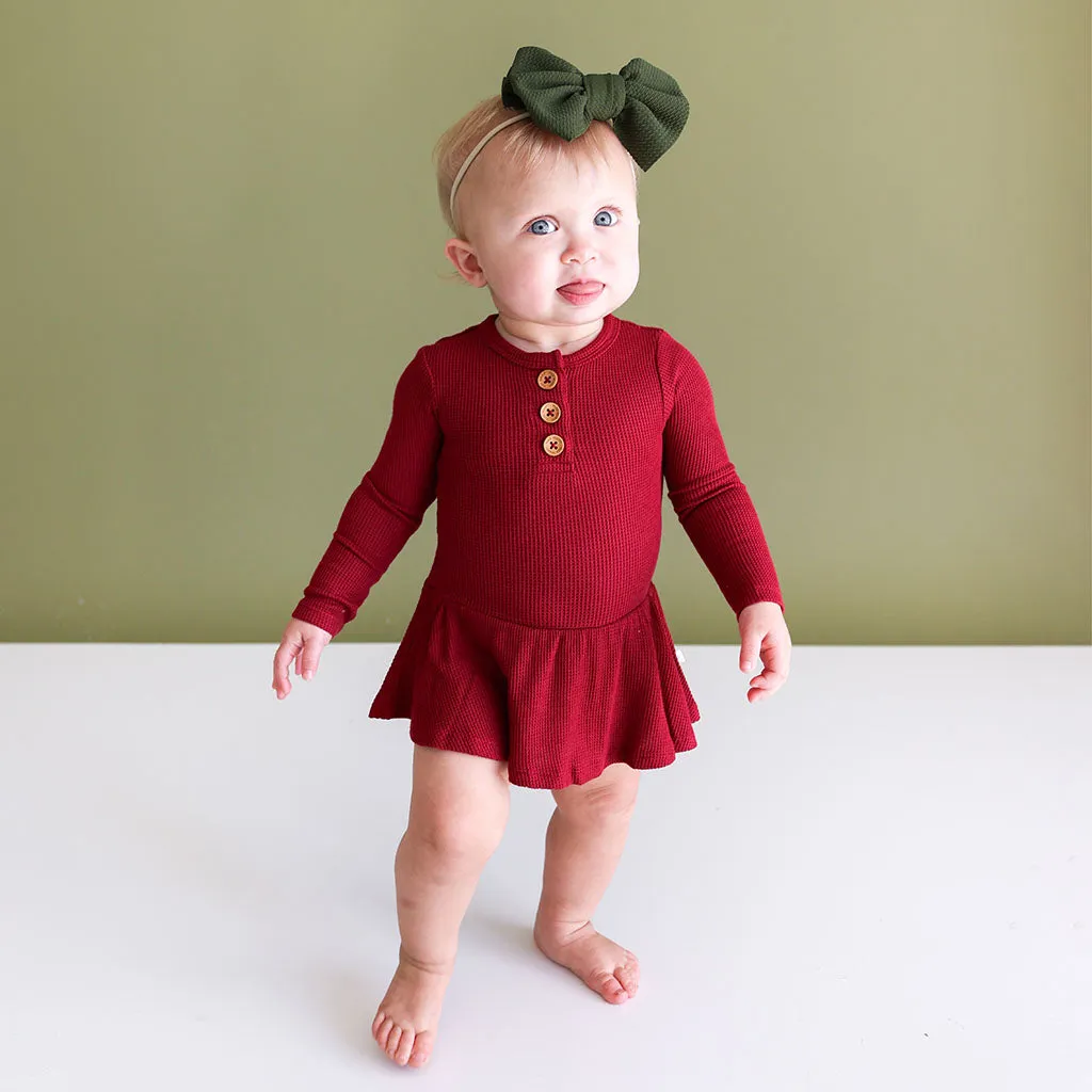 Posh Peanut Bordeaux Waffle L/S Henley Twirl Skirt Bodysuit