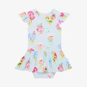Posh Peanut Camille Ruffled Capsleeve Basic Twirl Skirt Bodysuit