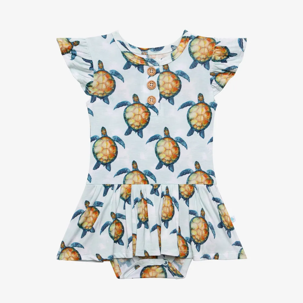 Posh Peanut Cruz Ruffled Capsleeve Henley Twirl Skirt Bodysuit