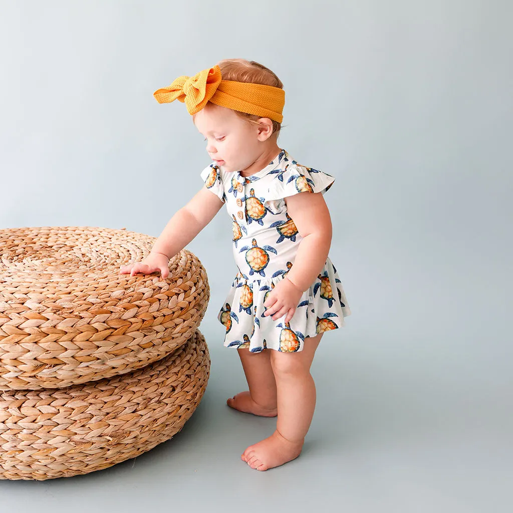 Posh Peanut Cruz Ruffled Capsleeve Henley Twirl Skirt Bodysuit