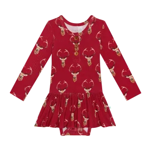 Posh Peanut Dash L/S Henley Twirl Skirt Bodysuit