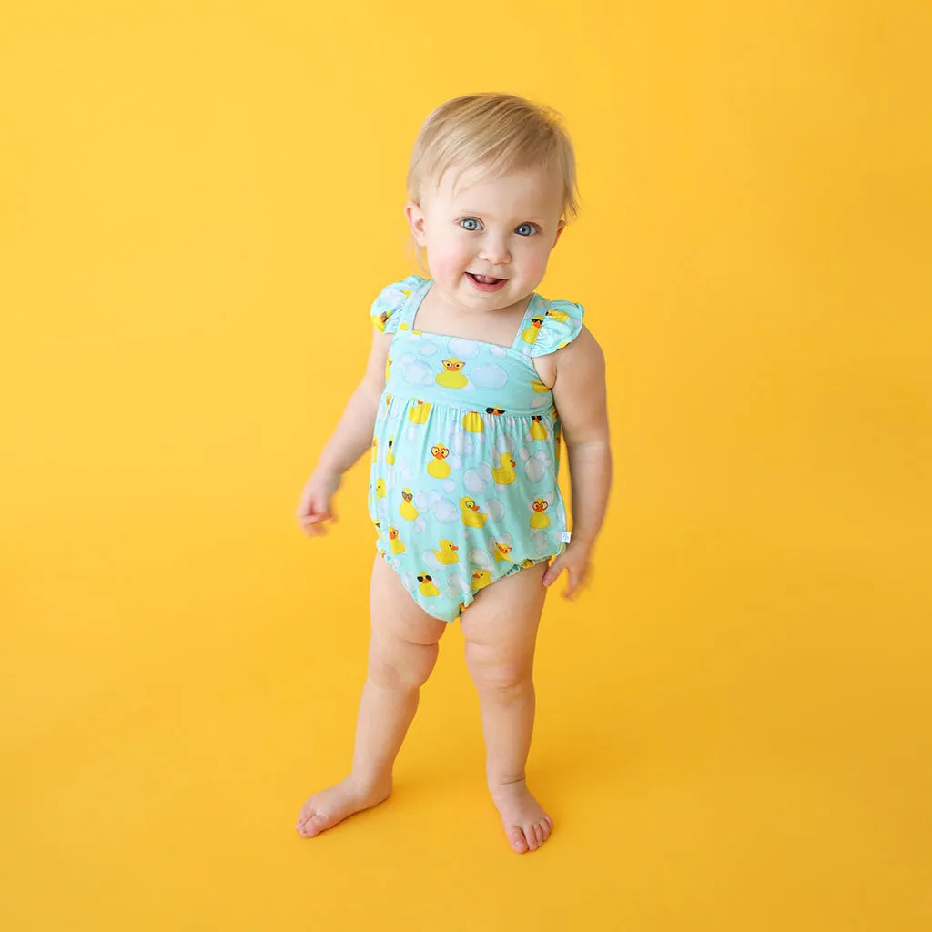 Posh Peanut Ducky Basic Ruffled Capsleeve Bubble Romper