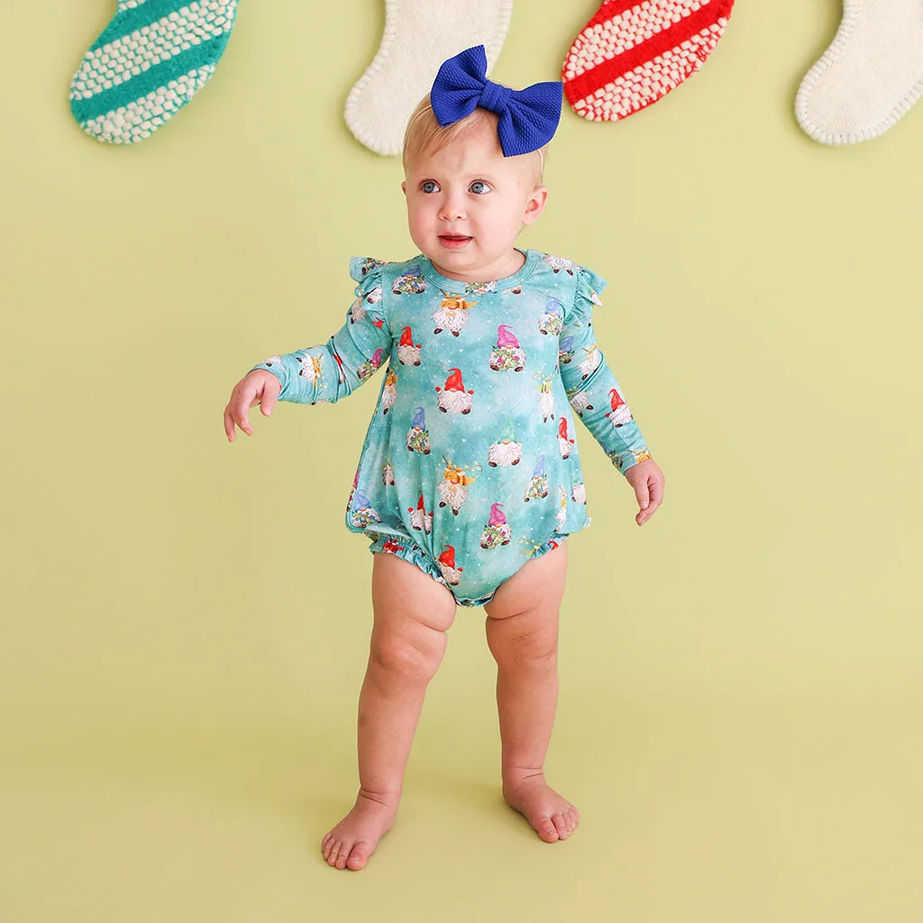 Posh Peanut Gnomey L/S Ruffled Bubble Romper