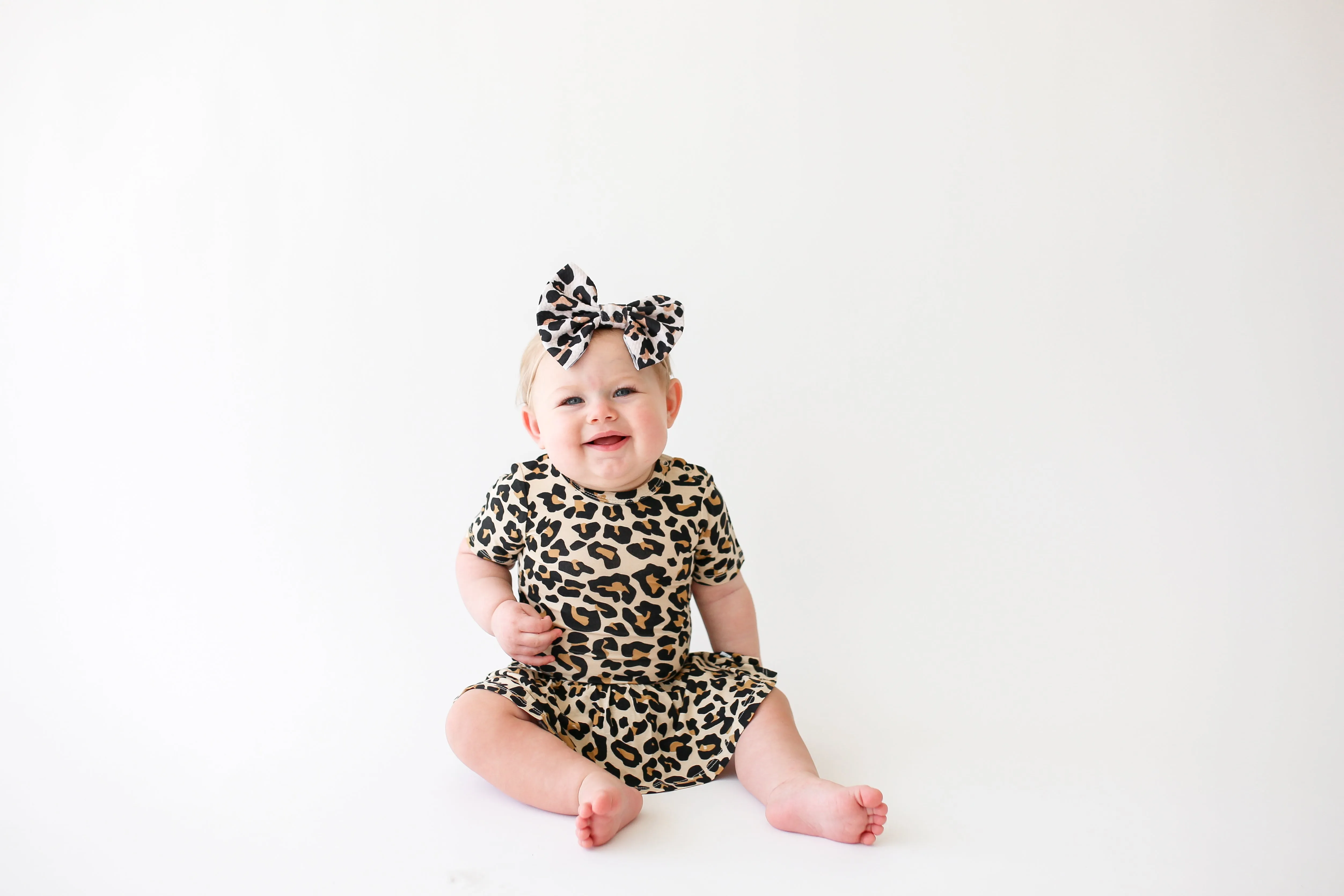 Posh Peanut Lana Leopard Tan S/S Twirl Skirt Bodysuit