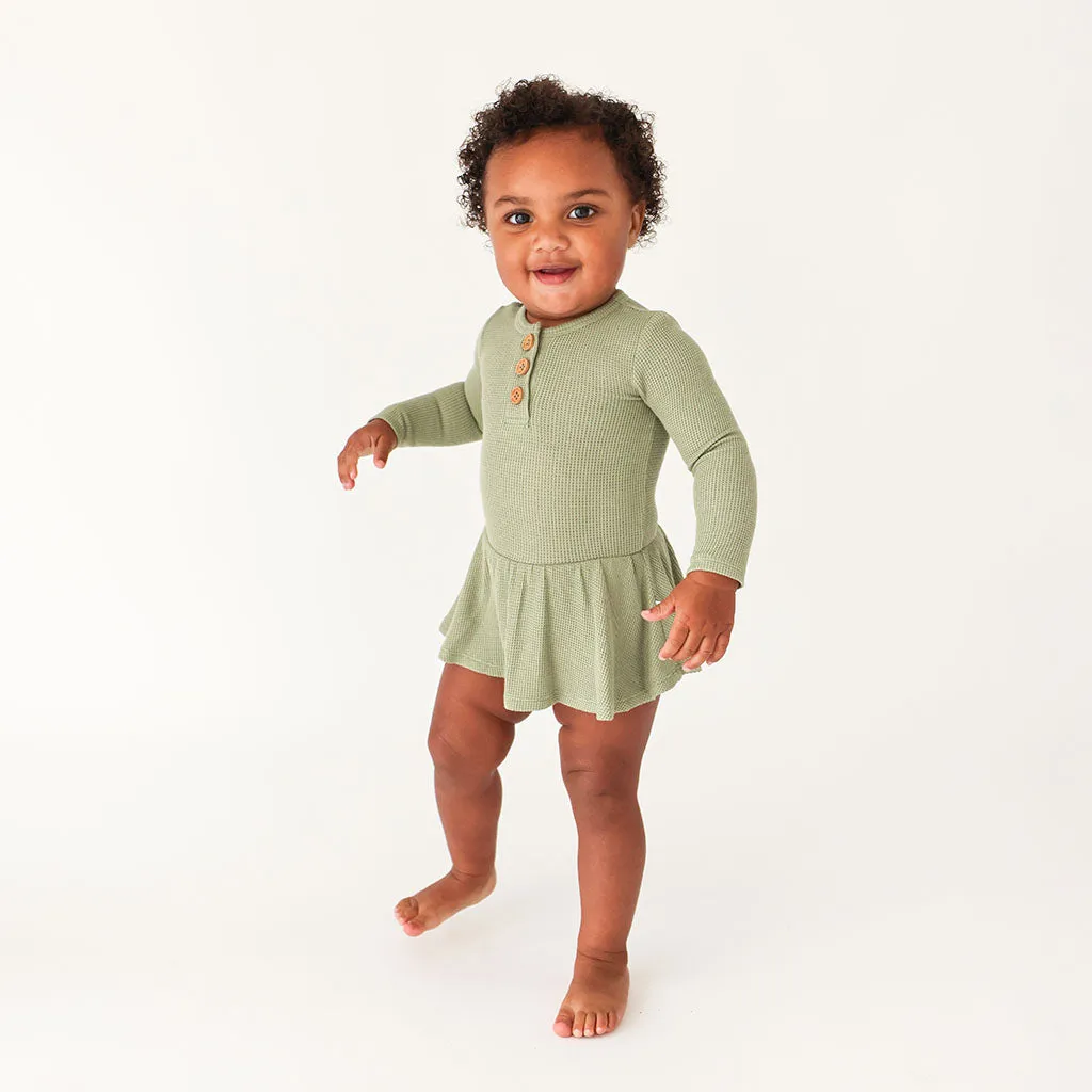 Posh Peanut Olive Waffle L/S Henley Twirl Skirt Bodysuit