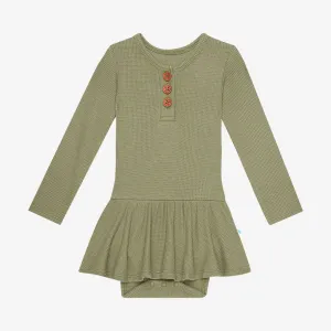 Posh Peanut Olive Waffle L/S Henley Twirl Skirt Bodysuit