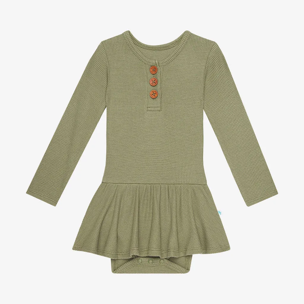 Posh Peanut Olive Waffle L/S Henley Twirl Skirt Bodysuit