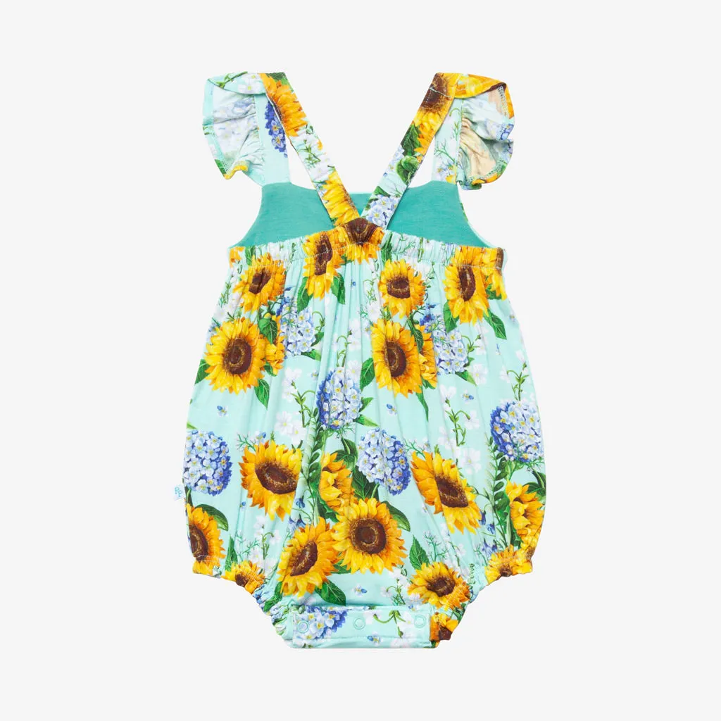 Posh Peanut Sunny Henley Ruffled Capsleeve Bubble Romper