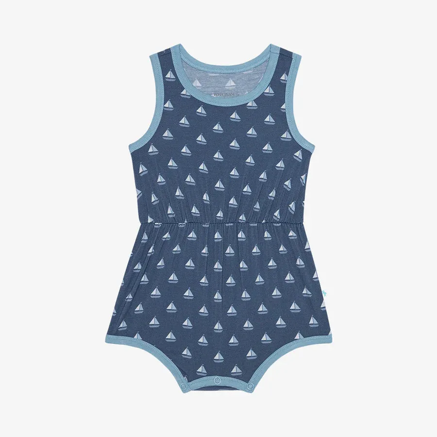 Posh Peanut Varsity Bubble Romper in Mariner