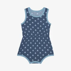 Posh Peanut Varsity Bubble Romper in Mariner