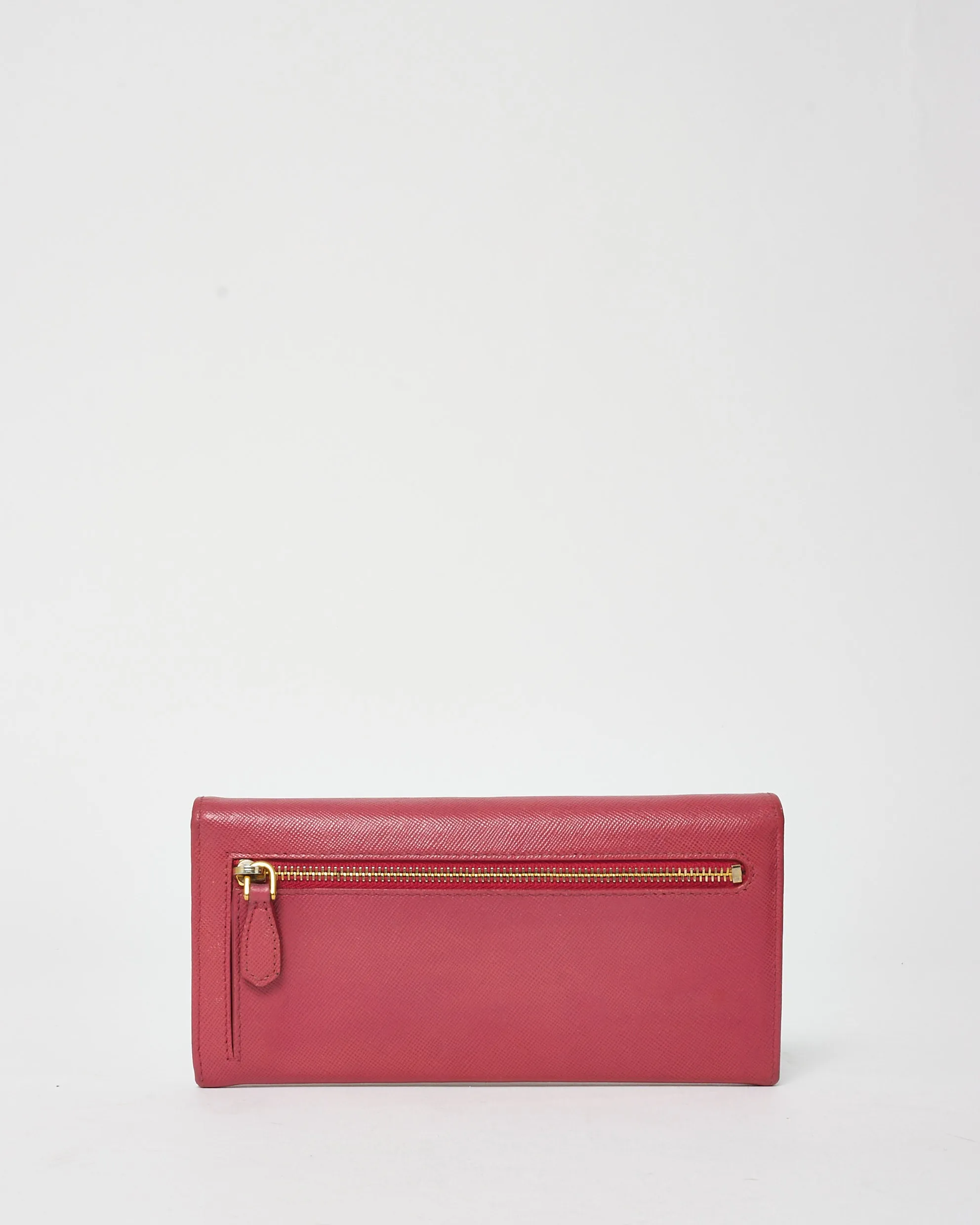 Prada Pink Leather Logo Flap Long Wallet