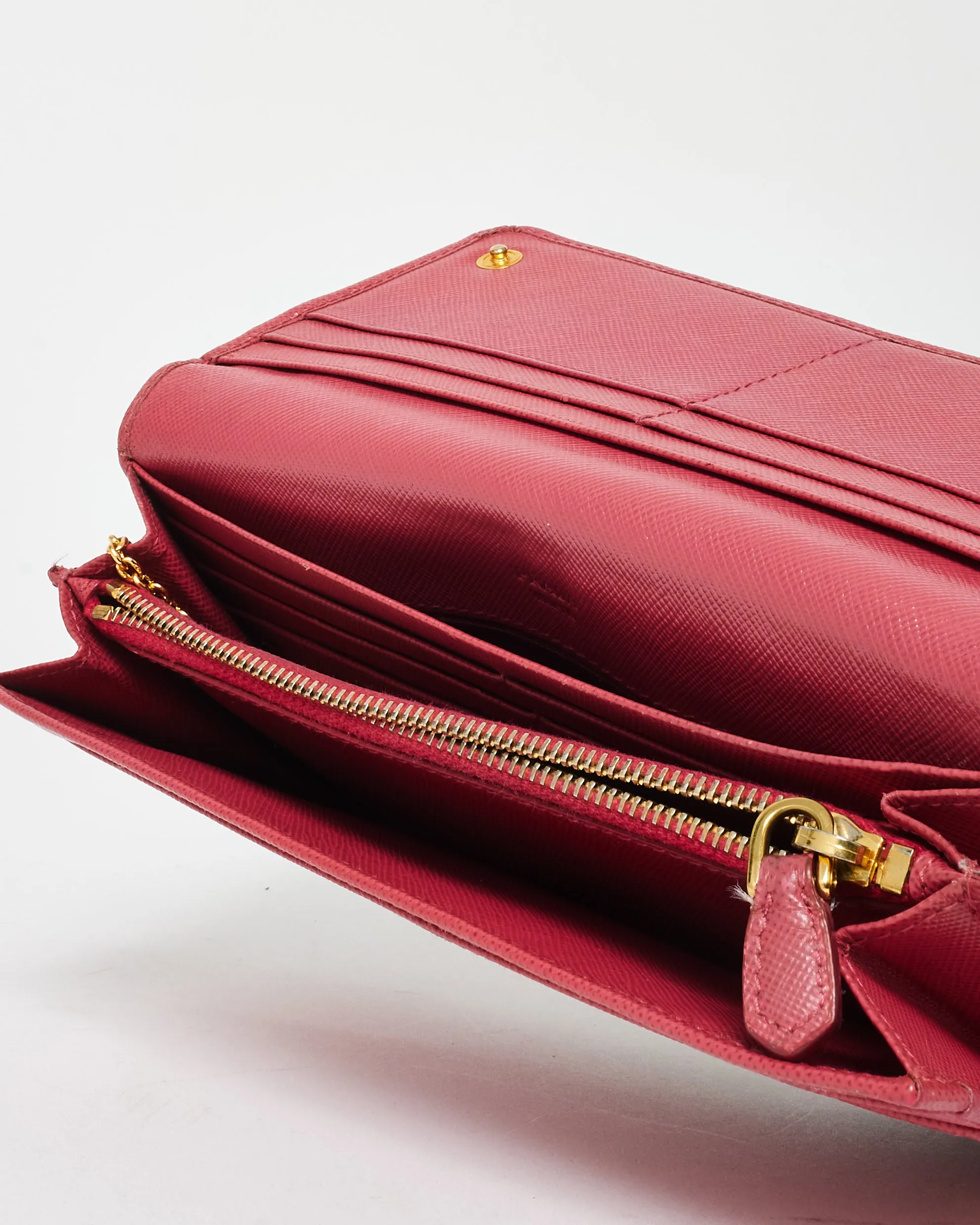 Prada Pink Leather Logo Flap Long Wallet