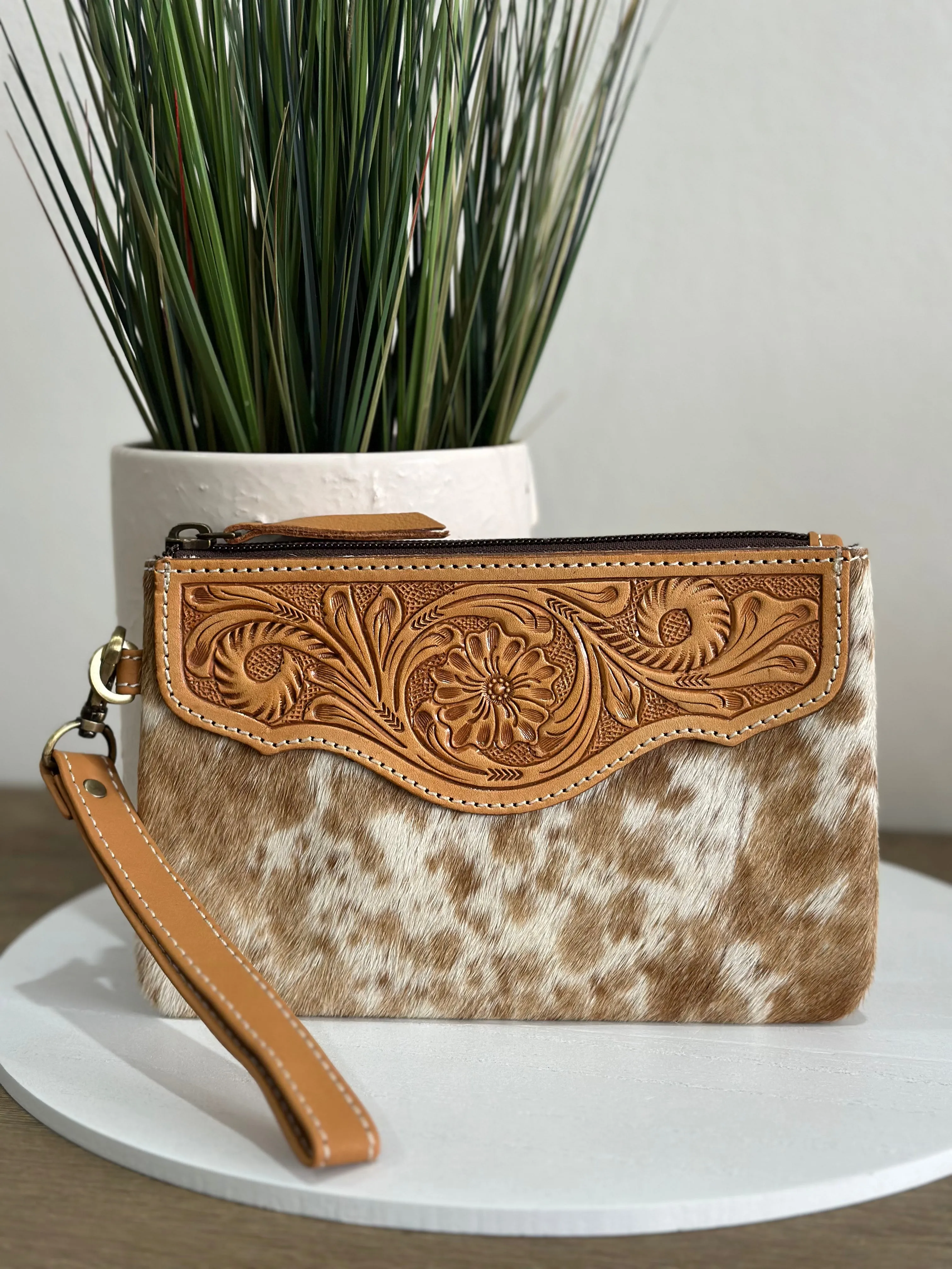 PRESLEY - Tooled Cowhide Clutch #308