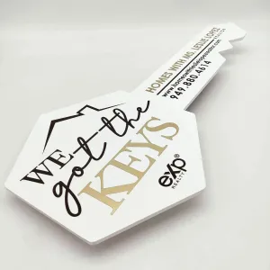 Printed Hexagon Key Shaped Prop "We Got The Keys" White
