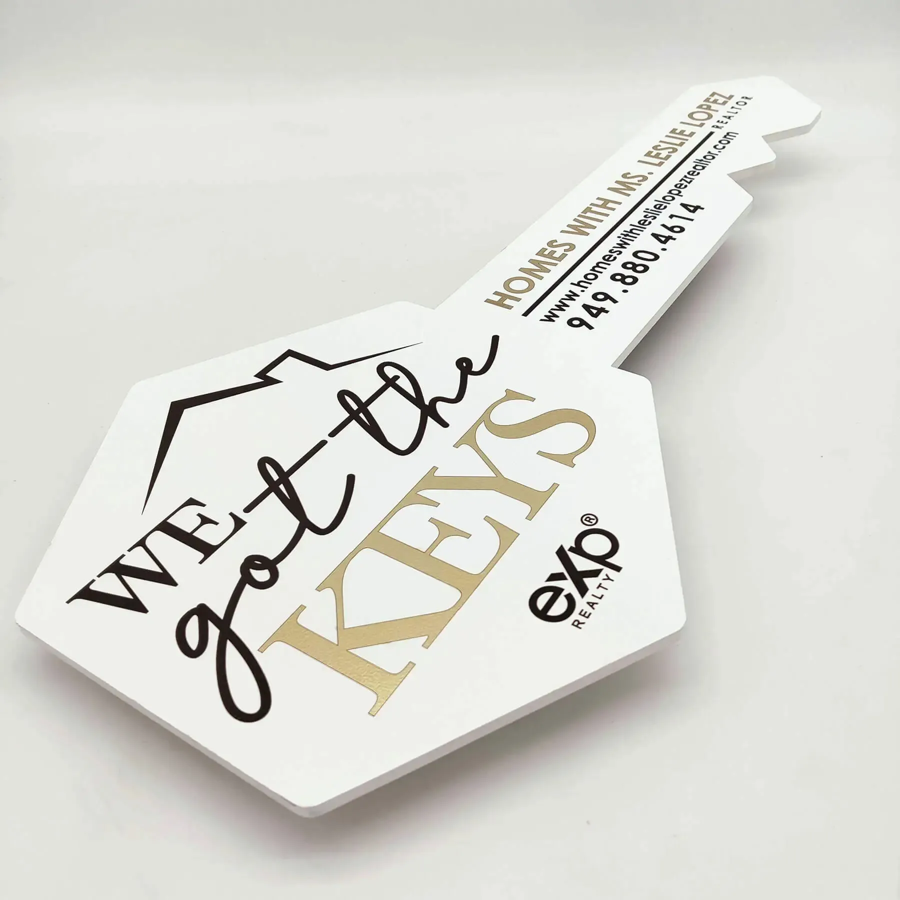 Printed Hexagon Key Shaped Prop "We Got The Keys" White