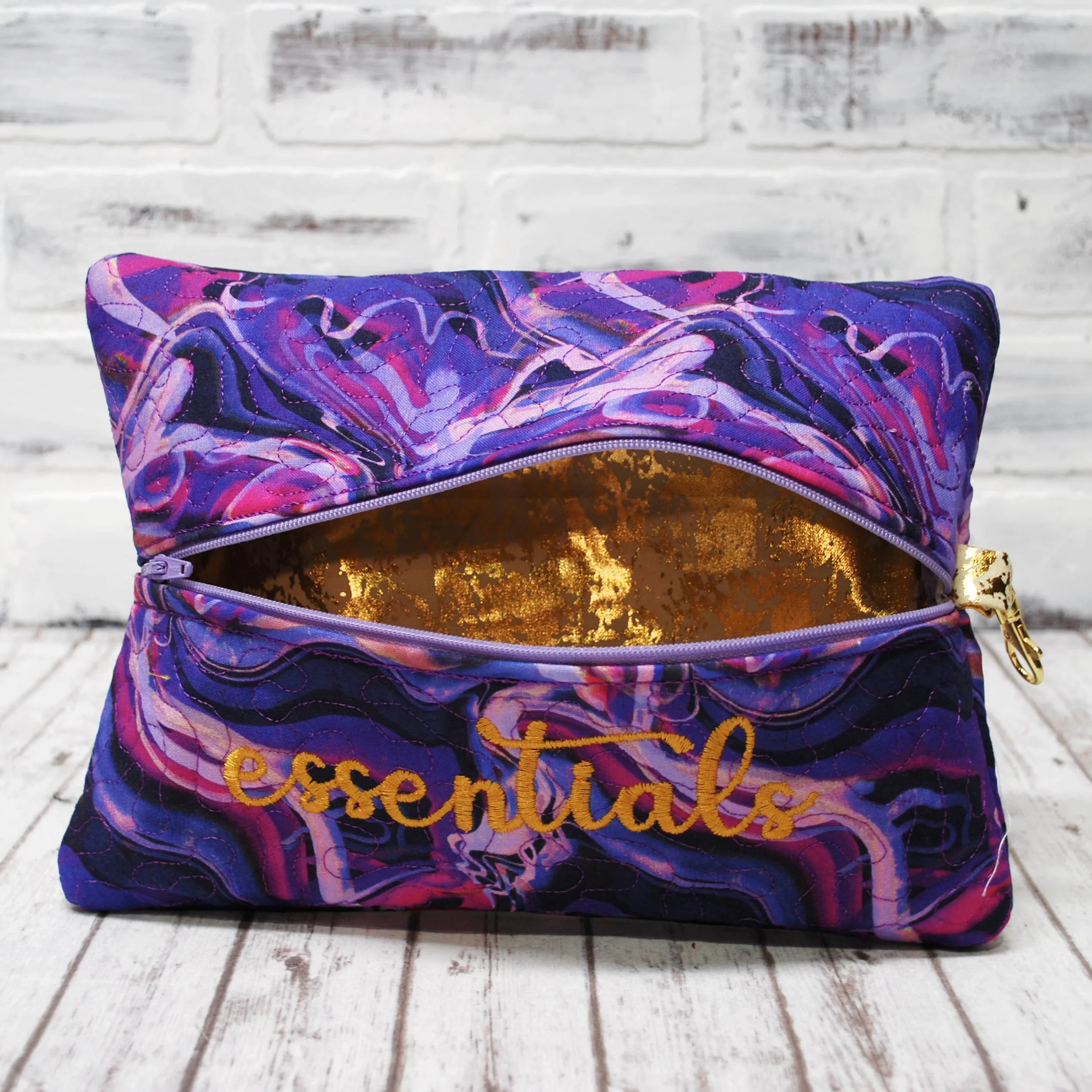 Purple Marbled Personalized Quilted Pouch