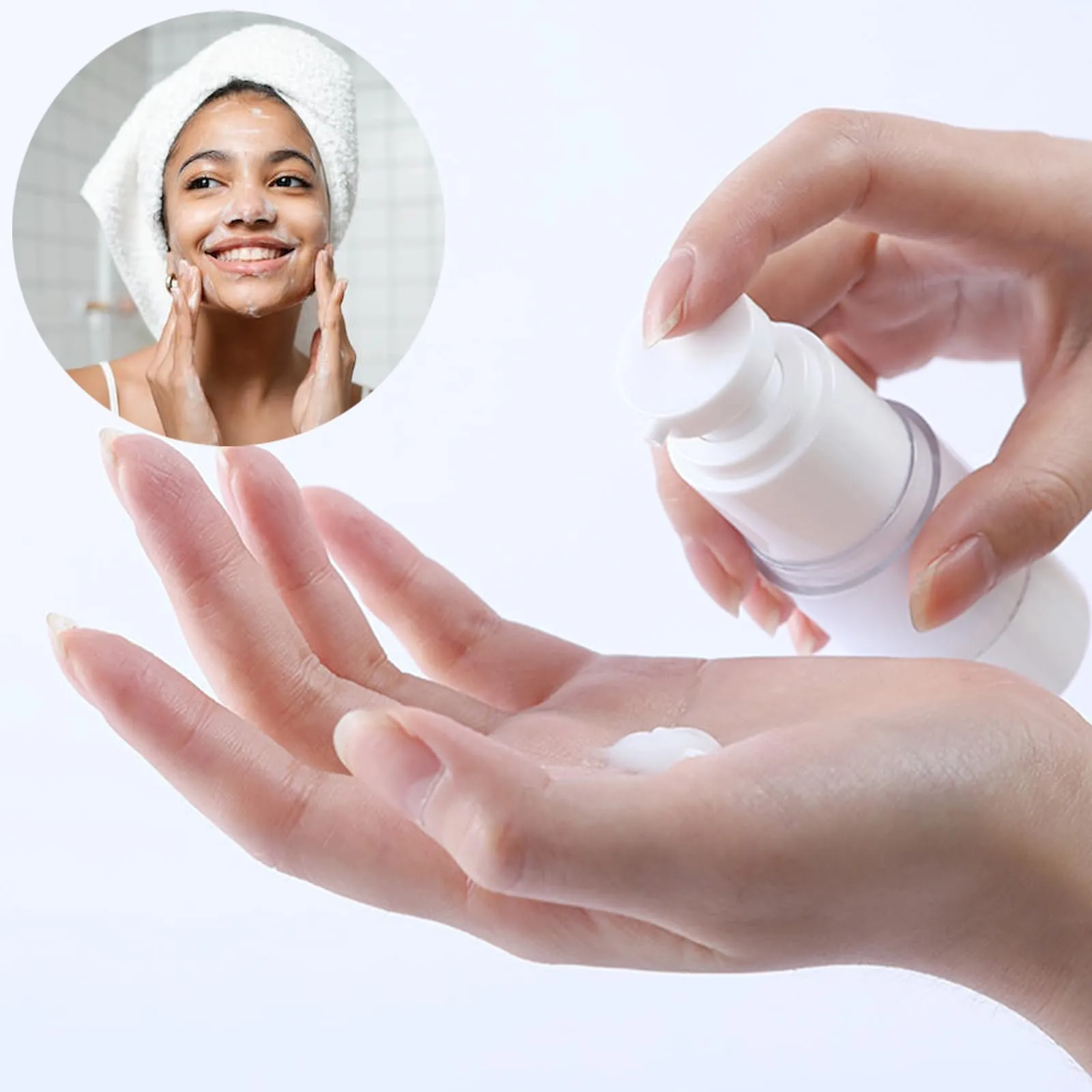 Qeuly 3 Pack Airless Pump Bottles Travel Size Pump Bottle Lotion Container Refillable Cosmetic Pump Dispensers for Foundation Moisturizer Shampoo Toiletry(0.5oz 1oz 1.7oz)