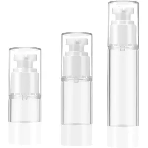 Qeuly 3 Pack Airless Pump Bottles Travel Size Pump Bottle Lotion Container Refillable Cosmetic Pump Dispensers for Foundation Moisturizer Shampoo Toiletry(0.5oz 1oz 1.7oz)