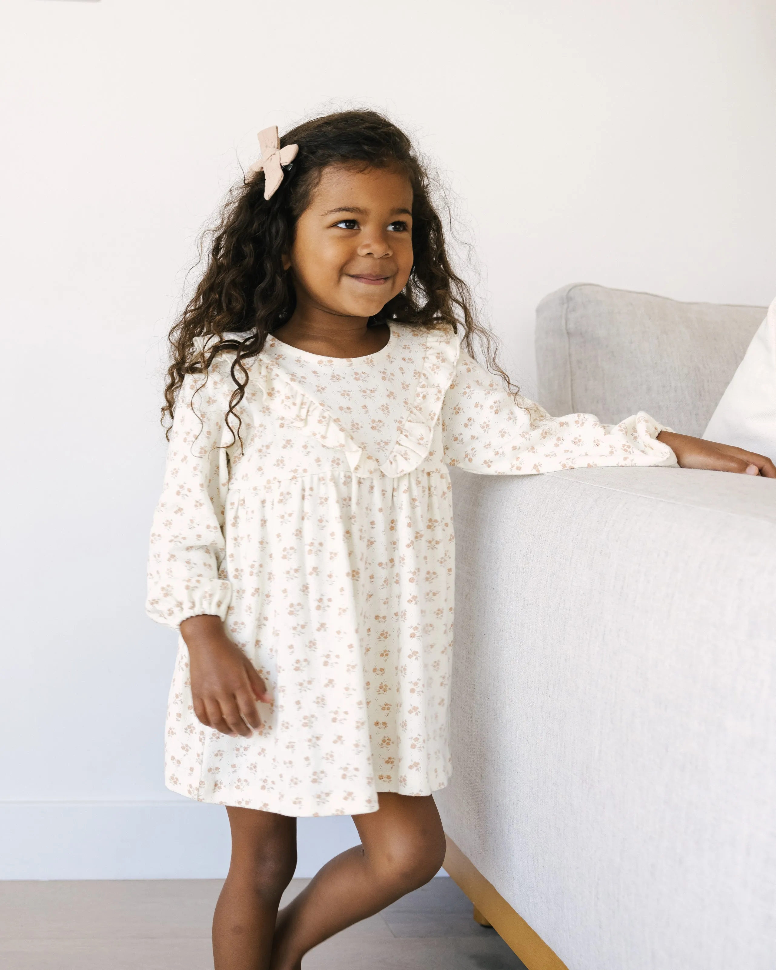 Quincy Mae Long Sleeve Ruffle V Dress - Blush Floral