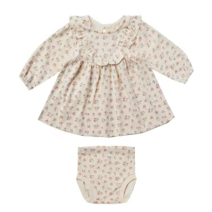Quincy Mae Long Sleeve Ruffle V Dress - Blush Floral