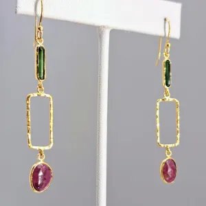 "Candy Crush" 2.75" Earring - Tourmaline, 18k Gold Sterling