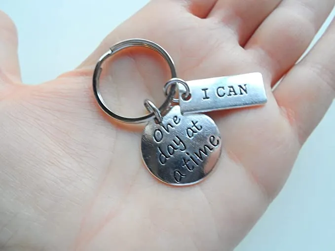"I can" & "One Day At A Time" Charm Encouragement Keychain