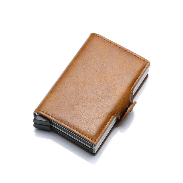Realaiot Carbon Fiber Anti Rfid Credit Card Holder Mens Double Cardholder Case Wallet Metal Business Bank Creditcard Minimalist Wallet Gifts for Men